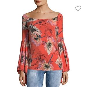 Free People We The Free Bell Sleeve Floral Bohemian Stretch Top